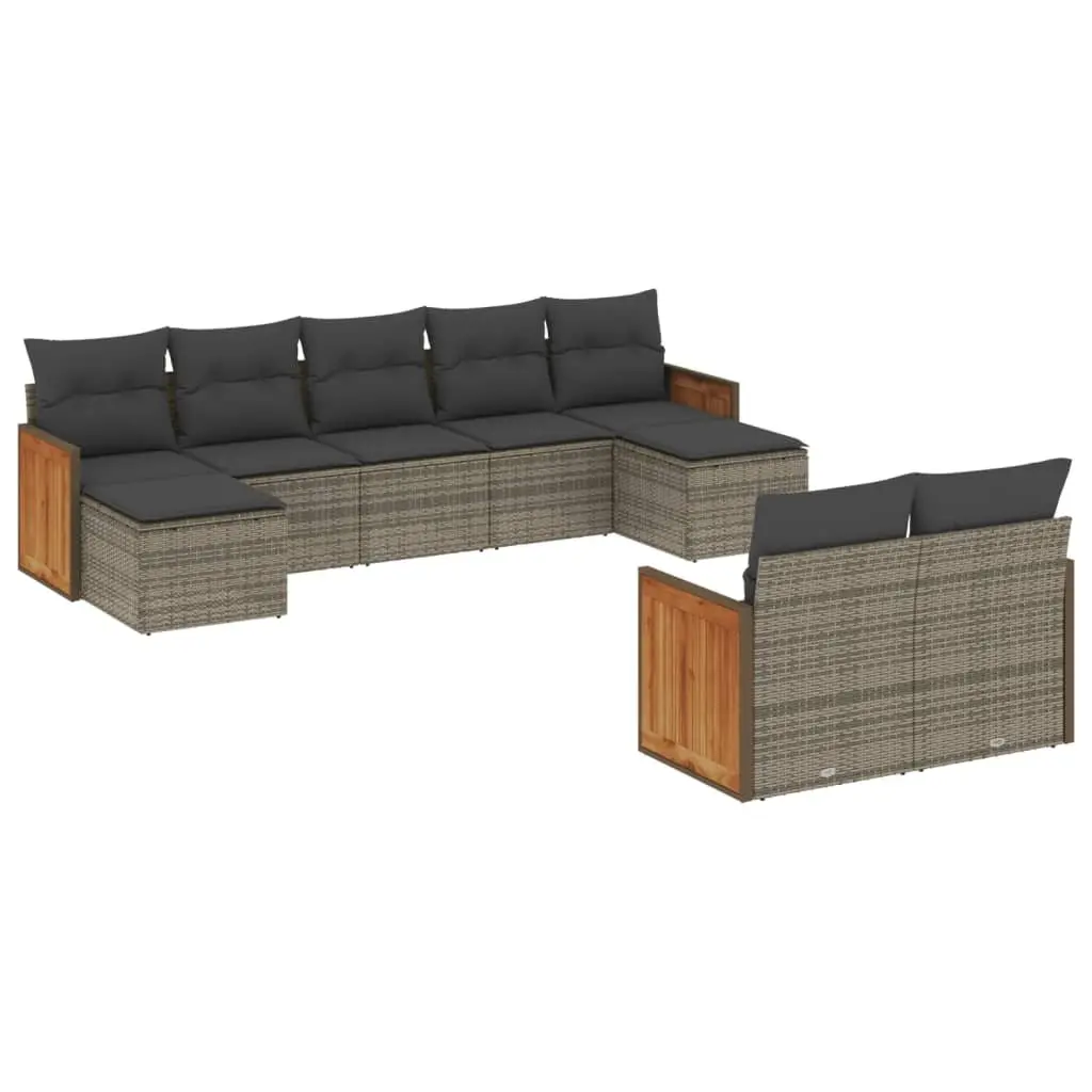 Garden Sofa Set 9 Piece Outdoor Patio Furniture with Cushions Grey Rattan