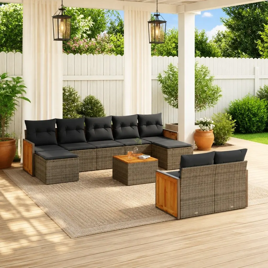 Garden Sofa Set Grey 10 Piece Outdoor Furniture with Cushions