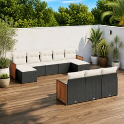 Garden Sofa Set 10 Piece Outdoor Furniture Patio Seating Black with Cushions