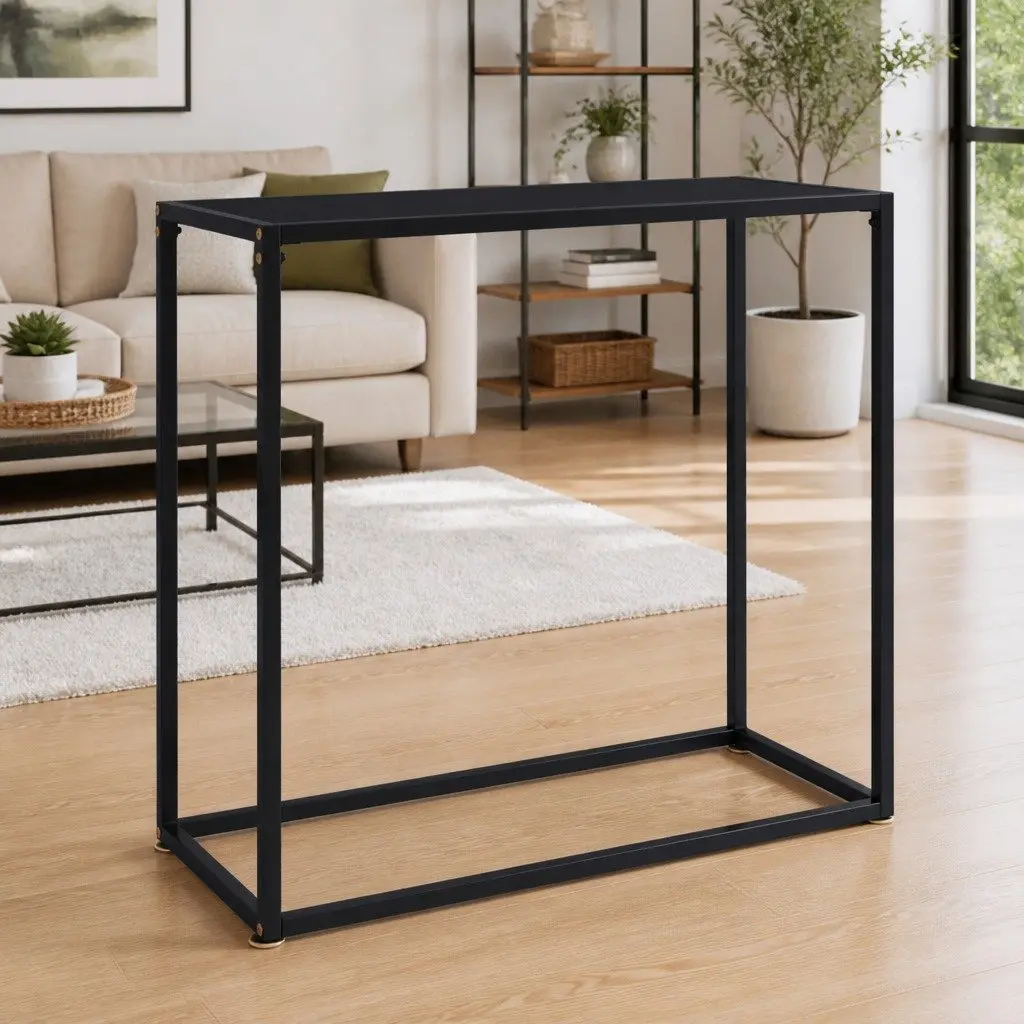 Console Table Modern Black Tempered Glass Steel Frame 80x35x75cm