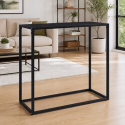 Console Table Black Tempered Glass Steel Frame Modern Side End Table 80x35x75cm