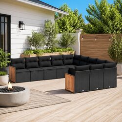 Garden Sofa Set 11 Piece Outdoor Furniture with Cushions Black Patio Lounge