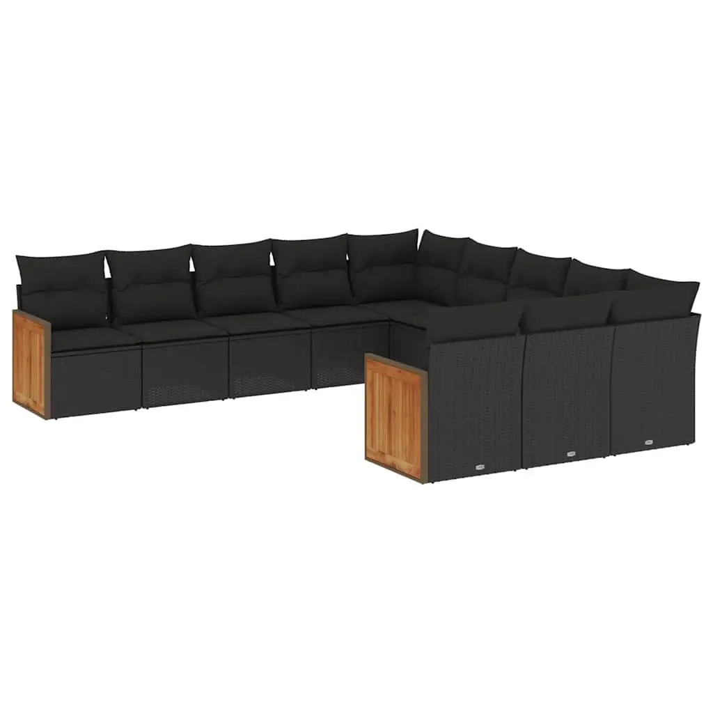 Garden Sofa Set 11 Piece Outdoor Furniture with Cushions Black Patio Lounge