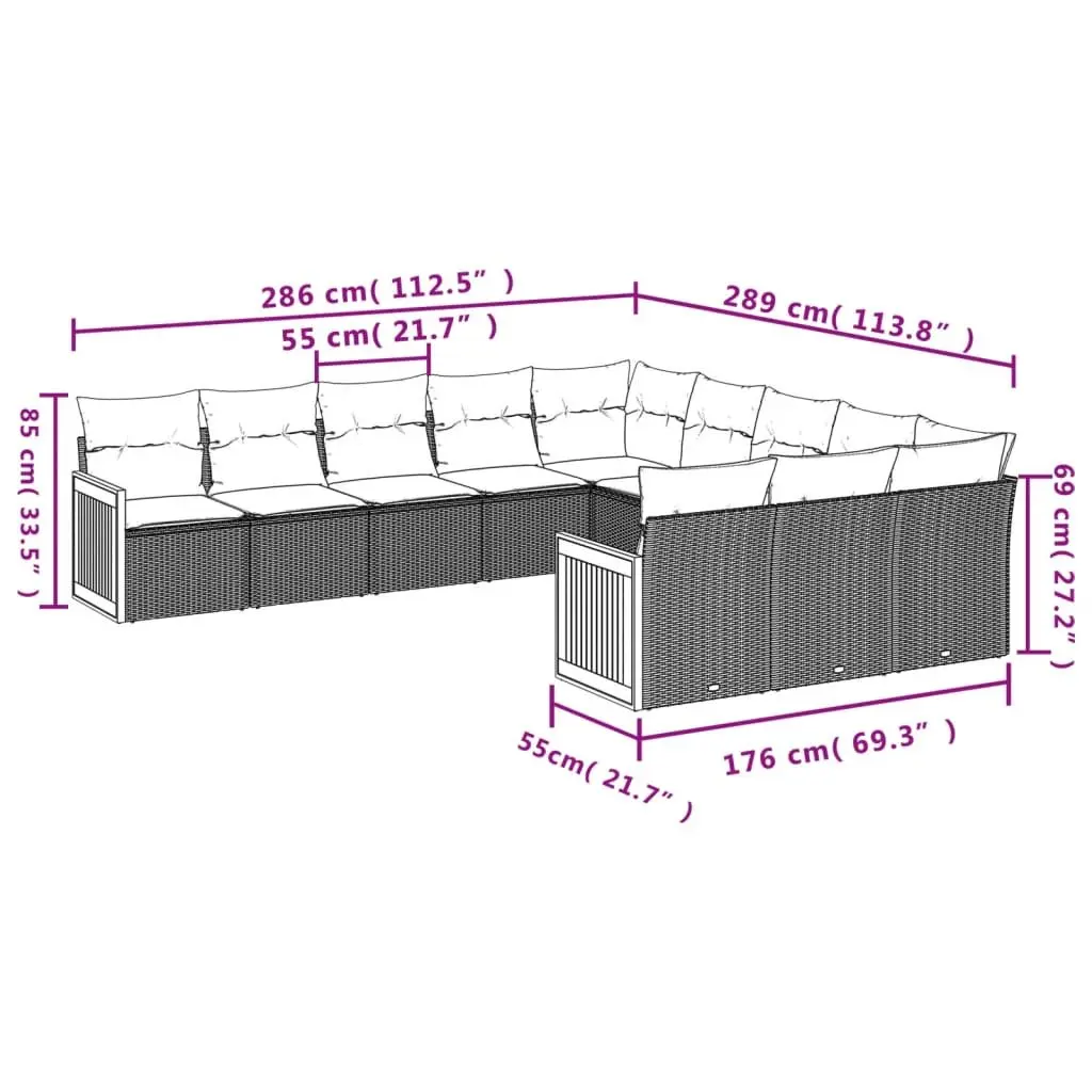 Garden Sofa Set 11 Piece Outdoor Patio Furniture Modular Black Poly Rattan