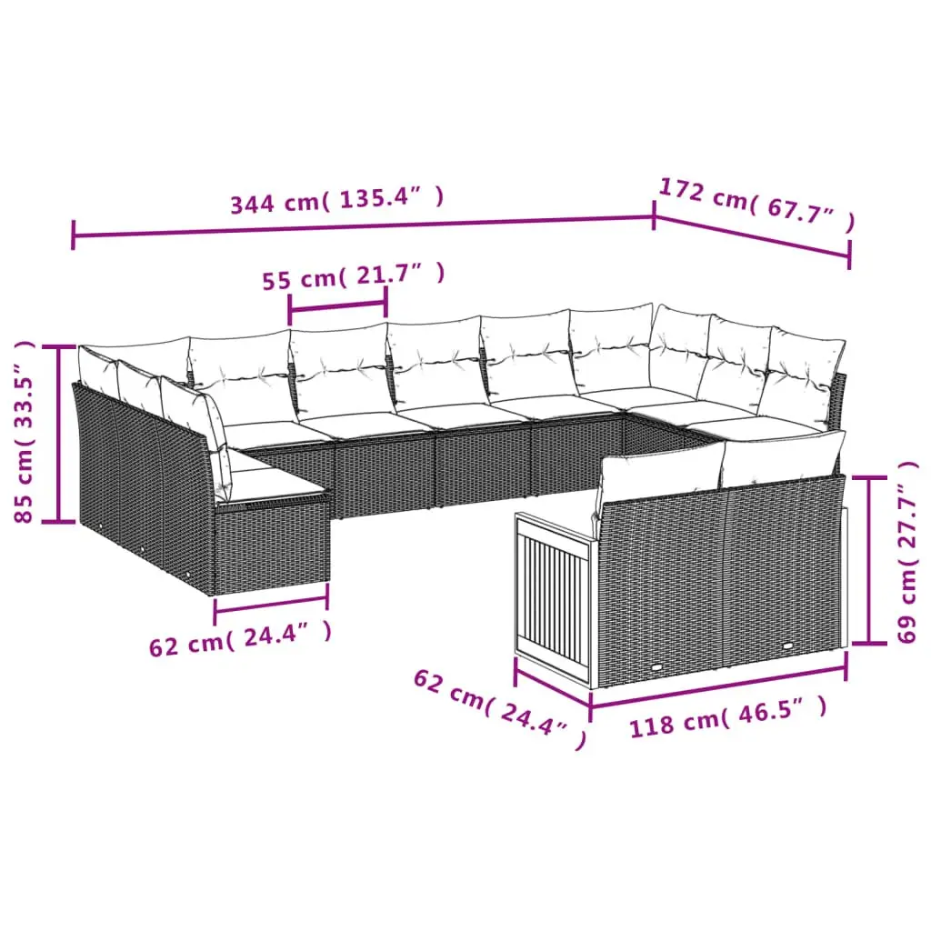 12 Piece Modular Garden Sofa Set
