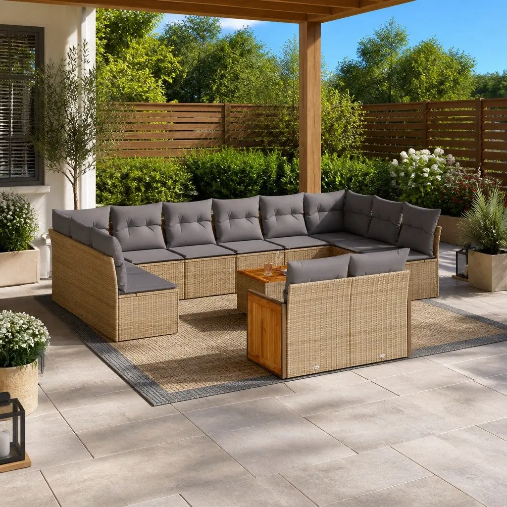 Garden Sofa Set Modular 13 Piece Outdoor Furniture Beige Poly Rattan