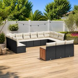 Garden Sofa Set 13 Piece Outdoor Patio Furniture Black Poly Rattan with Cushions