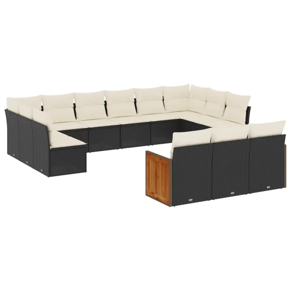 Garden Sofa Set Black Poly Rattan 13 Piece Outdoor Patio Furniture with Cushions