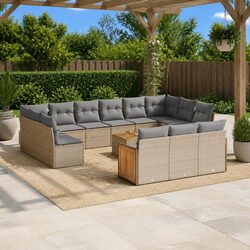 Friendly 14 Piece Garden Sofa Set with Beige Cushions