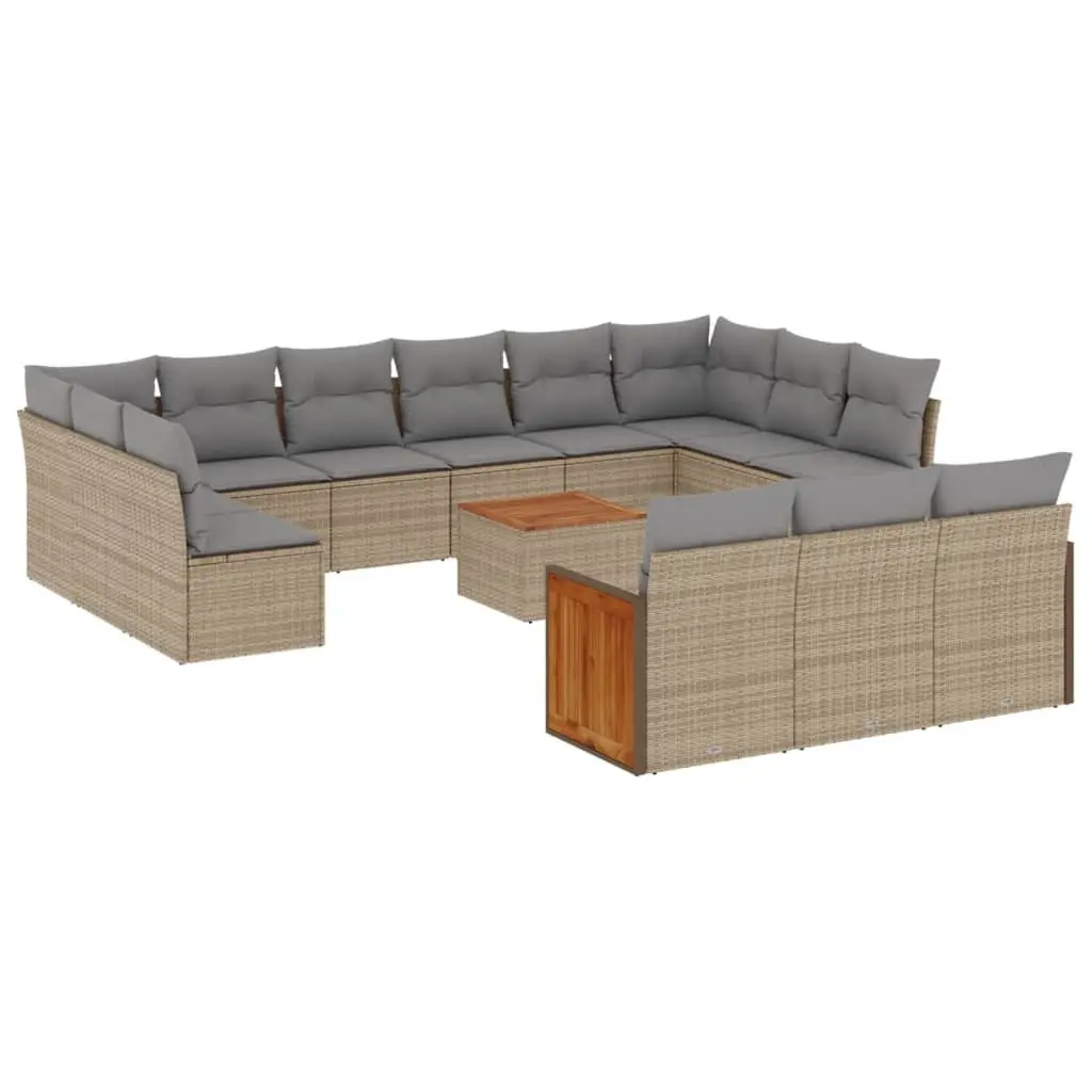Garden Sofa Set Modular 14 Piece Outdoor Furniture Beige Cushions