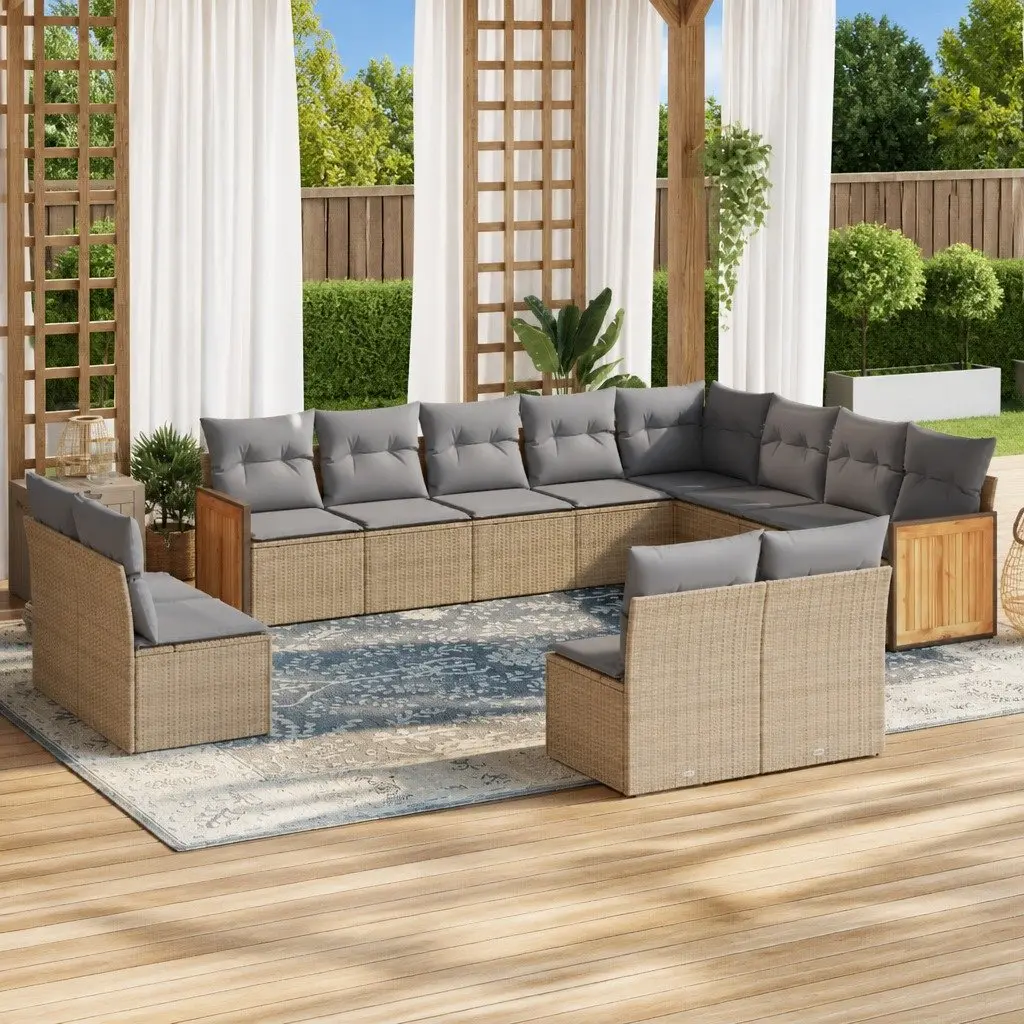 Garden Sofa Set 12 Piece Outdoor Furniture Modular Patio Beige with Cushions