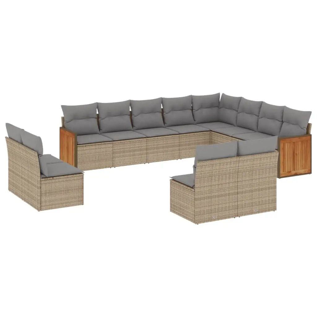 Garden Sofa Set 12 Piece Outdoor Furniture Modular Patio Beige with Cushions