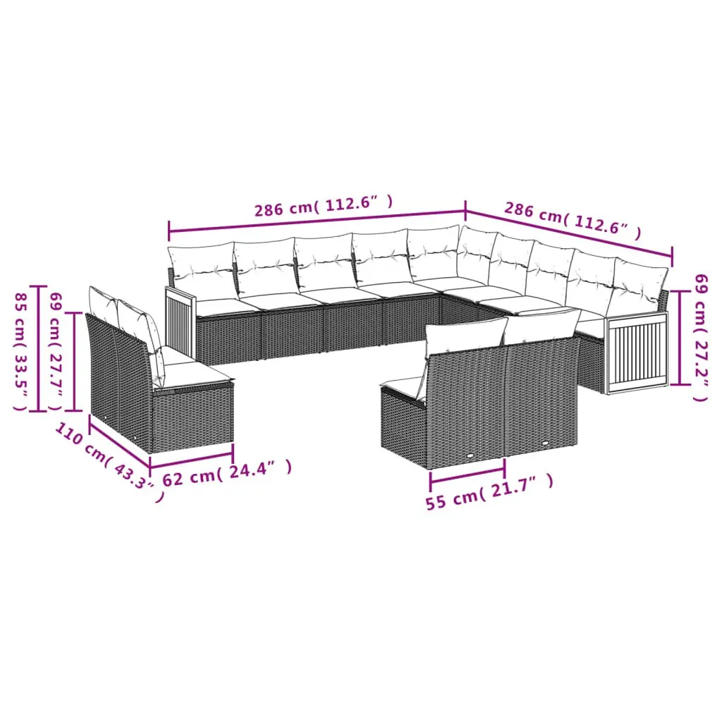 Garden Sofa Set 13 Piece Outdoor Furniture Patio Black Modular Sectional with