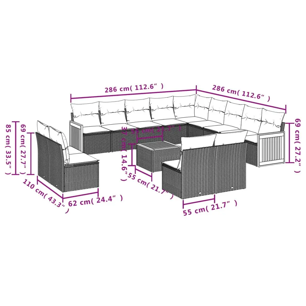 Garden Sofa Set 14 Piece Outdoor Furniture Patio Lounge Grey with Cushions