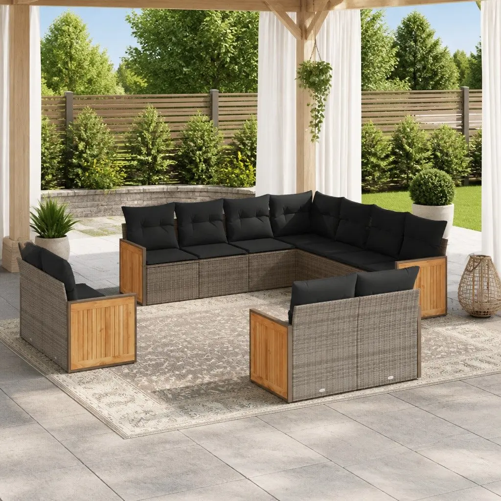 Garden Sofa Set 11 Piece Outdoor Furniture Grey Modular Cushions Patio Lounge