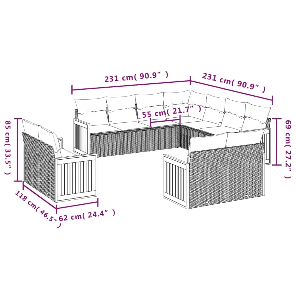 Garden Sofa Set 11 Piece Outdoor Furniture Grey Modular Cushions Patio Lounge