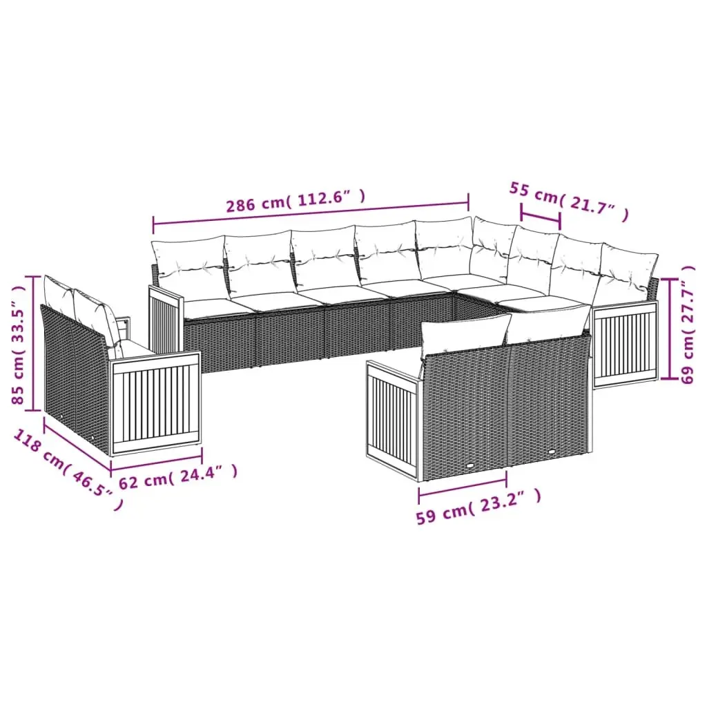 Garden Sofa Set 12 Piece Outdoor Furniture Patio Beige Poly Rattan Modular