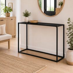 Console Table Black Modern Design Tempered Glass Steel Frame Side End Table