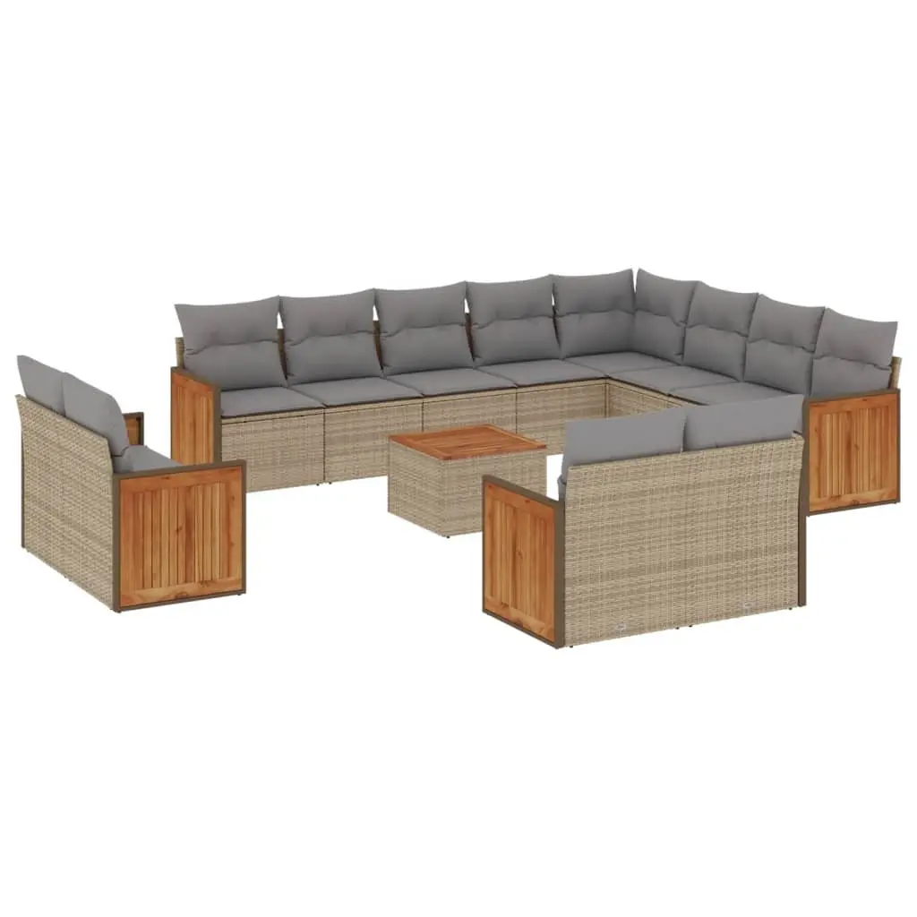 13PieceOutdoorGardenSofaSetBeigePolyRattanModularDesignWithCushionsforPatio