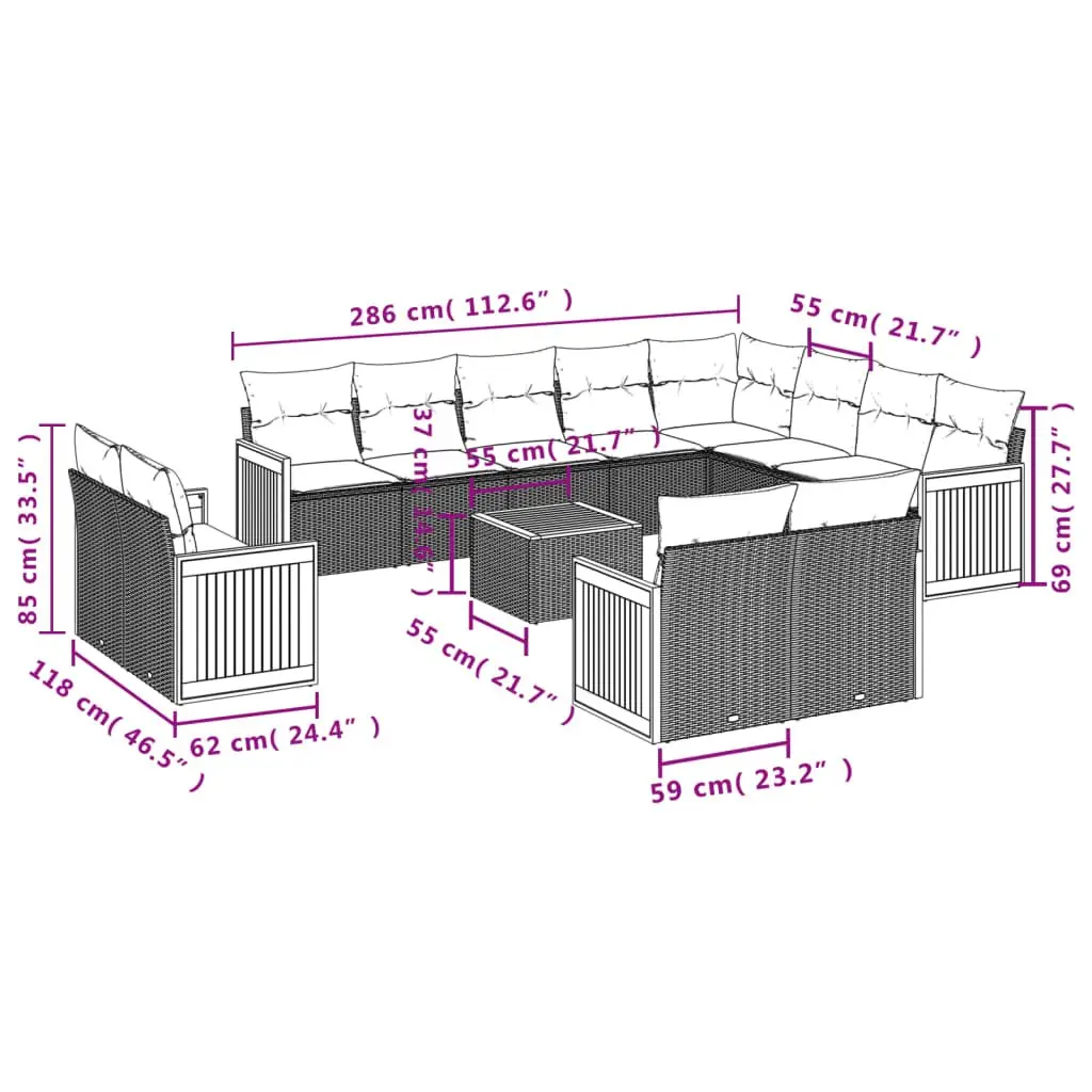 13PieceOutdoorGardenSofaSetBeigePolyRattanModularDesignWithCushionsforPatio