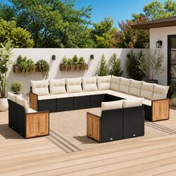 Garden Sofa Set 13 Piece Outdoor Furniture Black Poly Rattan Modular Patio