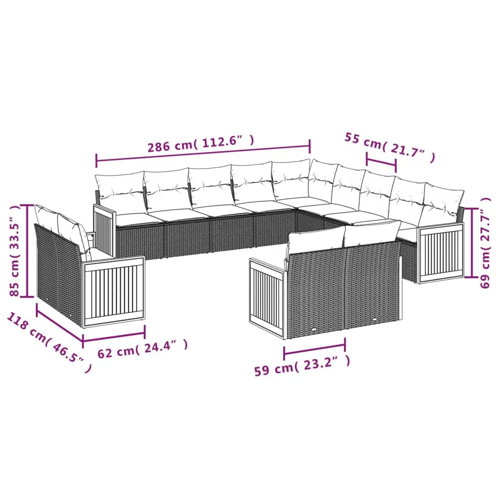 Outdoor Garden Sofa Set Modular Lounge Suite 13 Piece Beige Cushions