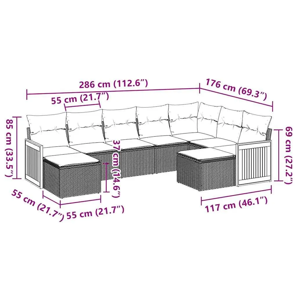 Modular 9 Piece Outdoor Furniture Garden Sofa Set with Cushions Black