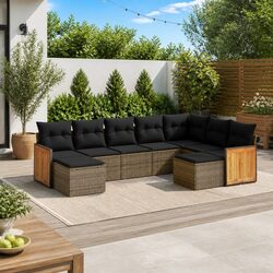 Garden Sofa Set 9 Piece Outdoor Furniture Patio Seating Grey with Cushions