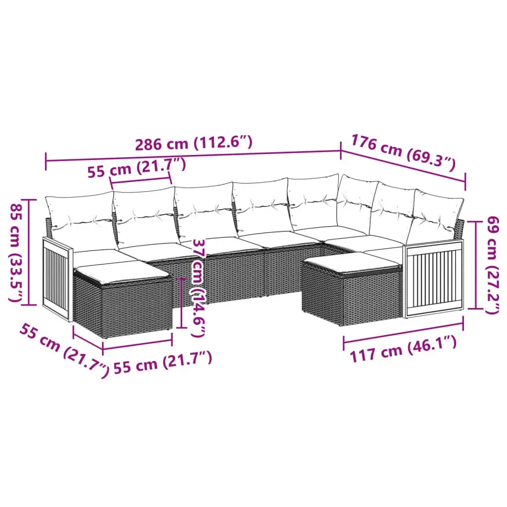Garden Sofa Set 9 Piece Outdoor Furniture Patio Seating Grey with Cushions