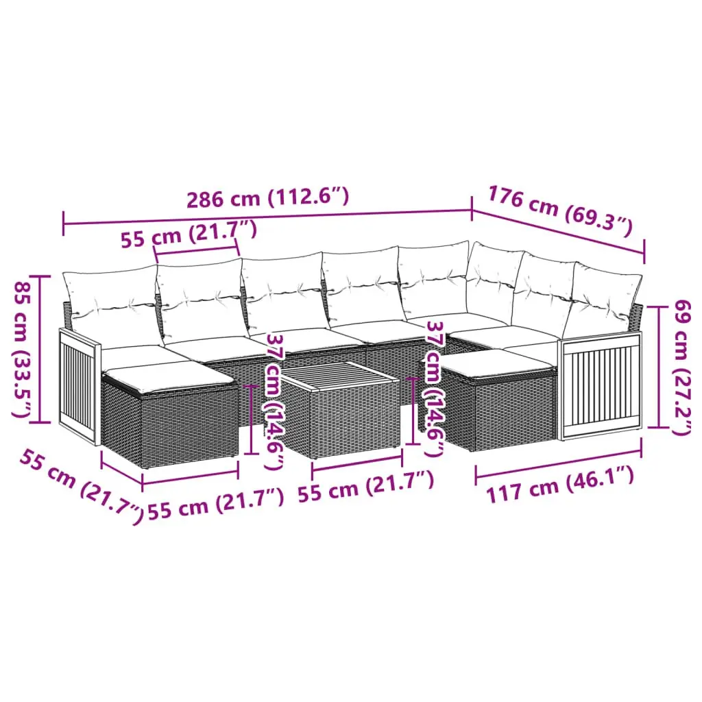 Garden Sofa Set 10 Piece Outdoor Furniture Grey Poly Rattan with Cushions Patio