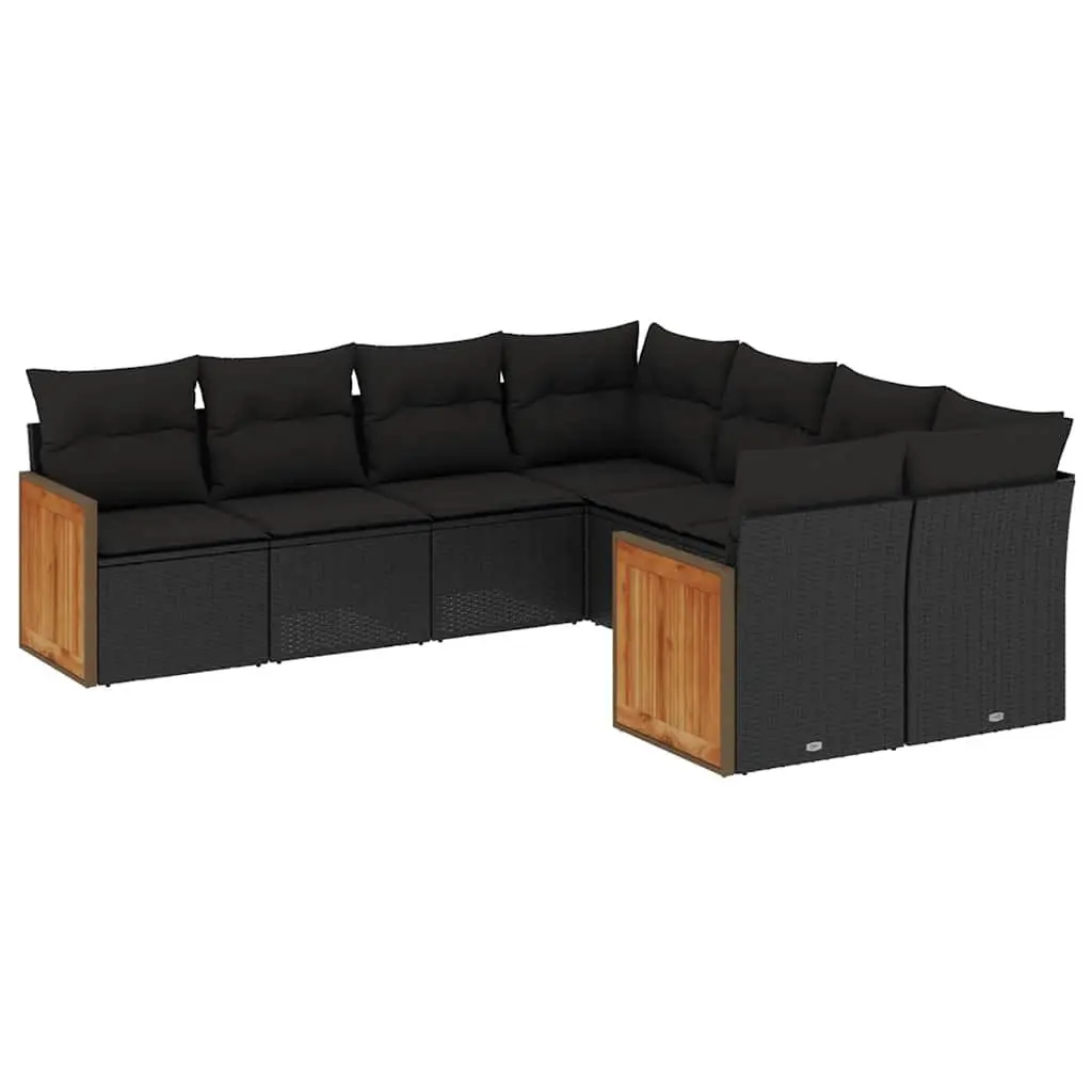 Garden Sofa Set 8 Piece Outdoor Furniture Black Poly Rattan with Cushions Patio