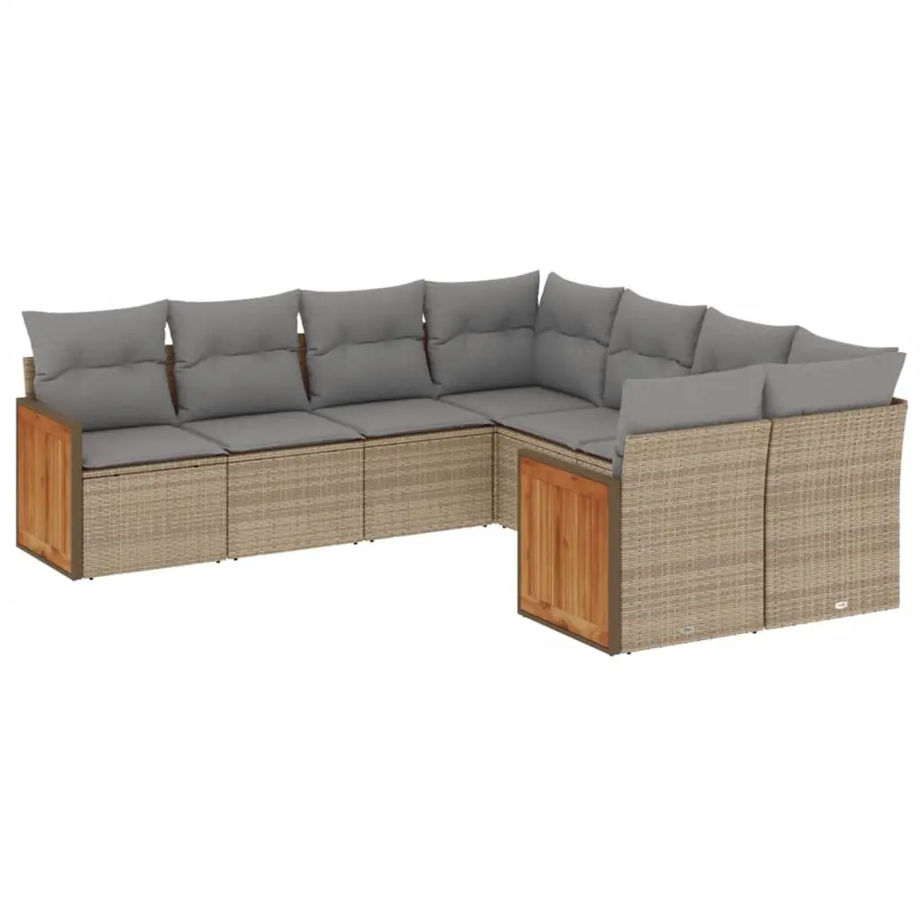 Garden Sofa Set 8 Piece Outdoor Furniture Beige Modular Patio Lounge Cushions