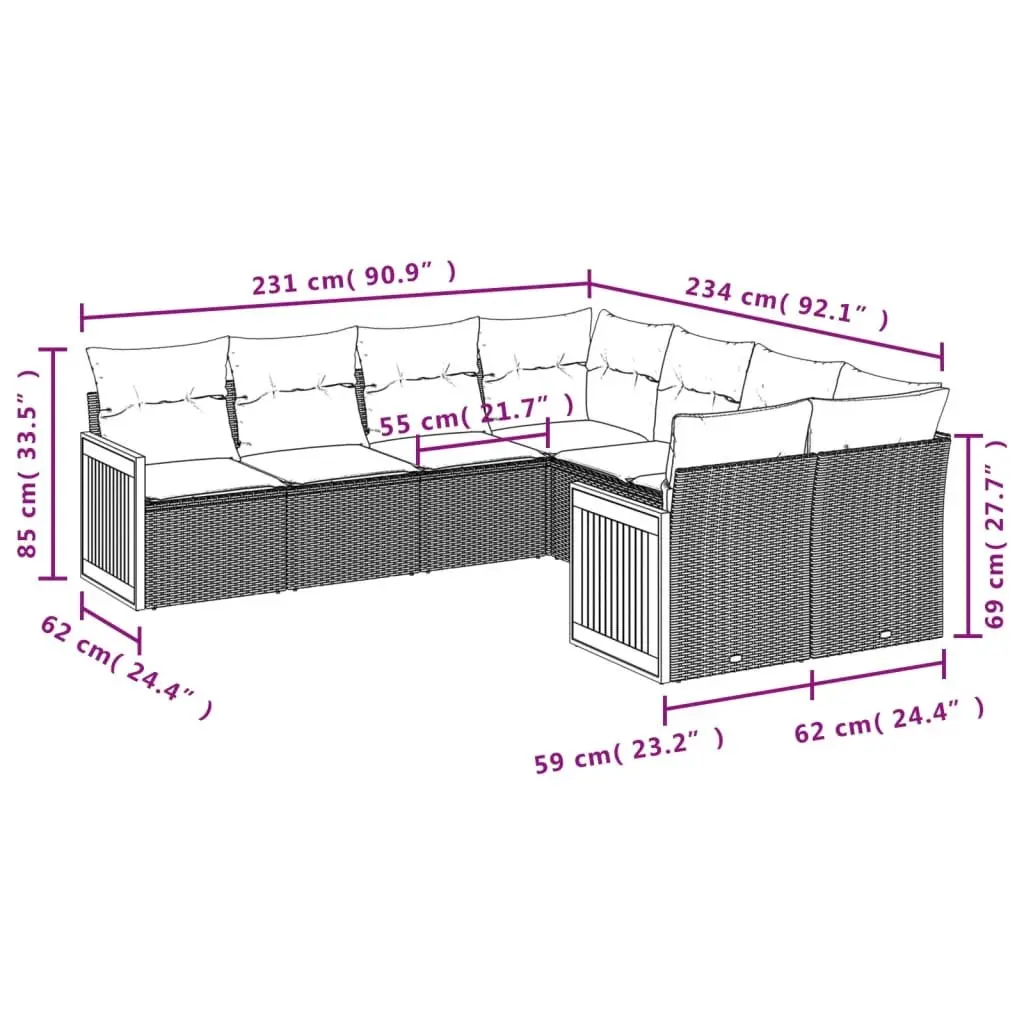 Garden Sofa Set 8 Piece Outdoor Furniture Patio Grey Poly Rattan Modular