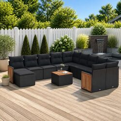 Garden Sofa Set 12 Piece Outdoor Furniture Patio Seating Black with Cushions