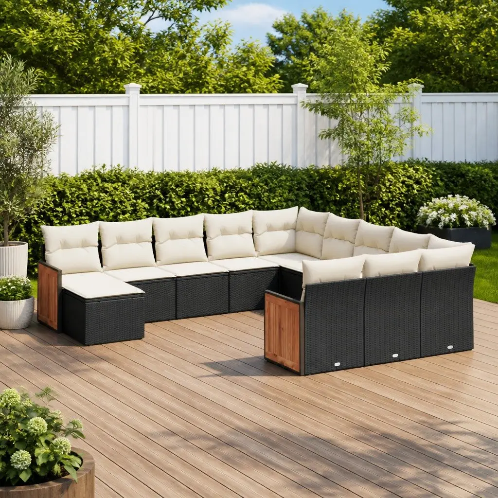 Garden Sofa Set 12 Piece Outdoor Patio Furniture Black Modular Seating with