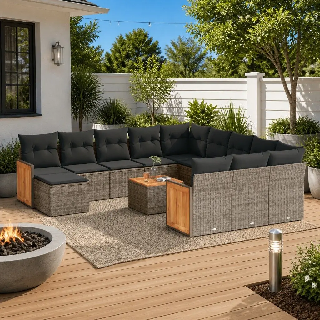 13 Piece Modular Outdoor Sofa Set Grey Poly Rattan with Cushions for Patio Garden Furniture