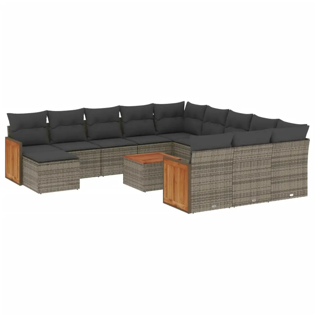 13 Piece Modular Outdoor Sofa Set Grey Poly Rattan with Cushions for Patio Garden Furniture
