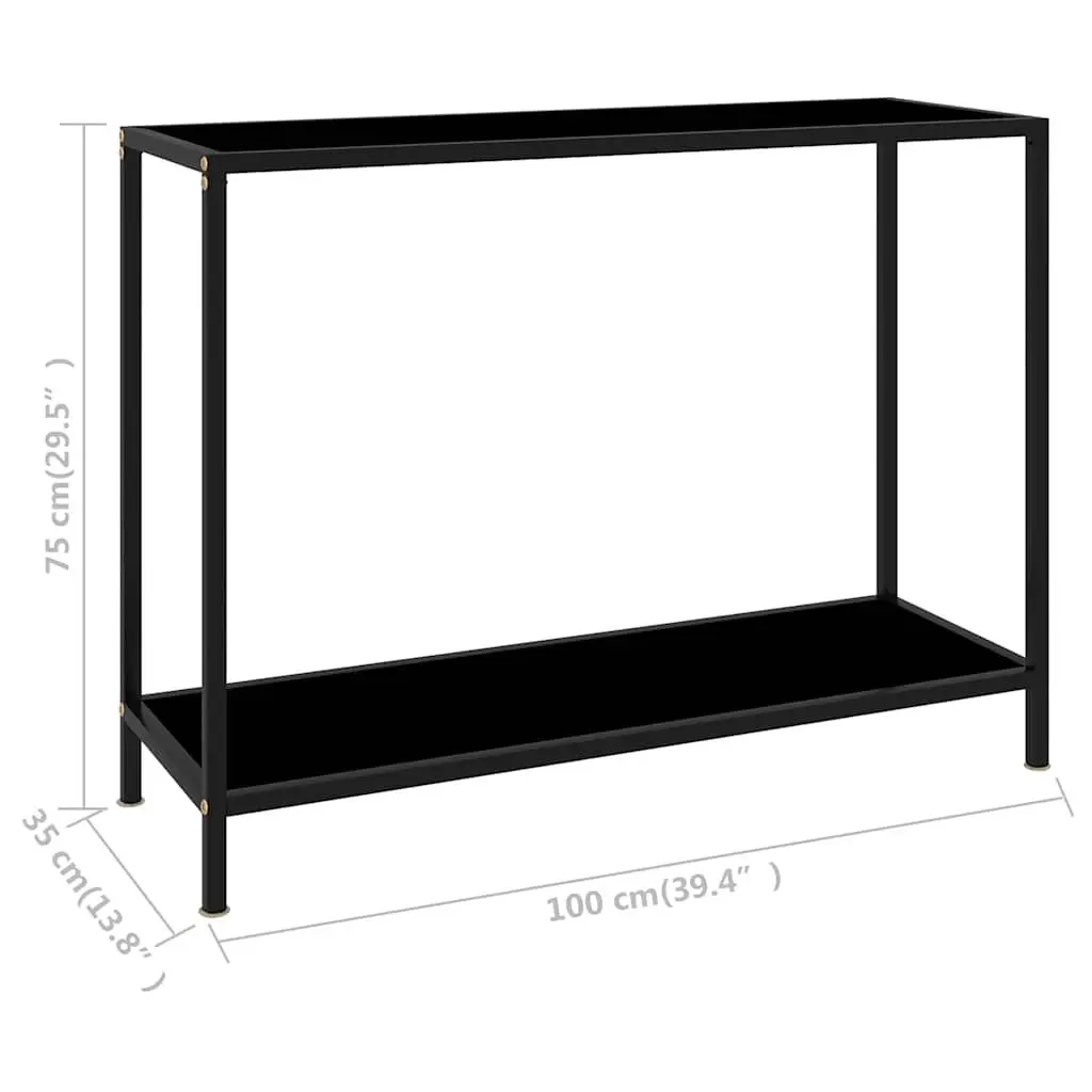 Console Table Black Tempered Glass Top Powder-Coated Steel Frame 100 cm