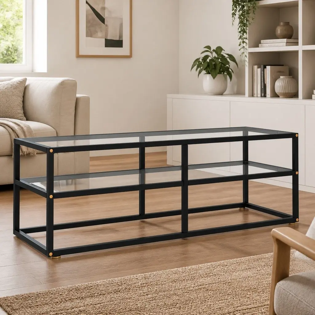 TV Cabinet Black Tempered Glass Shelving 120 x 40 x 40 cm