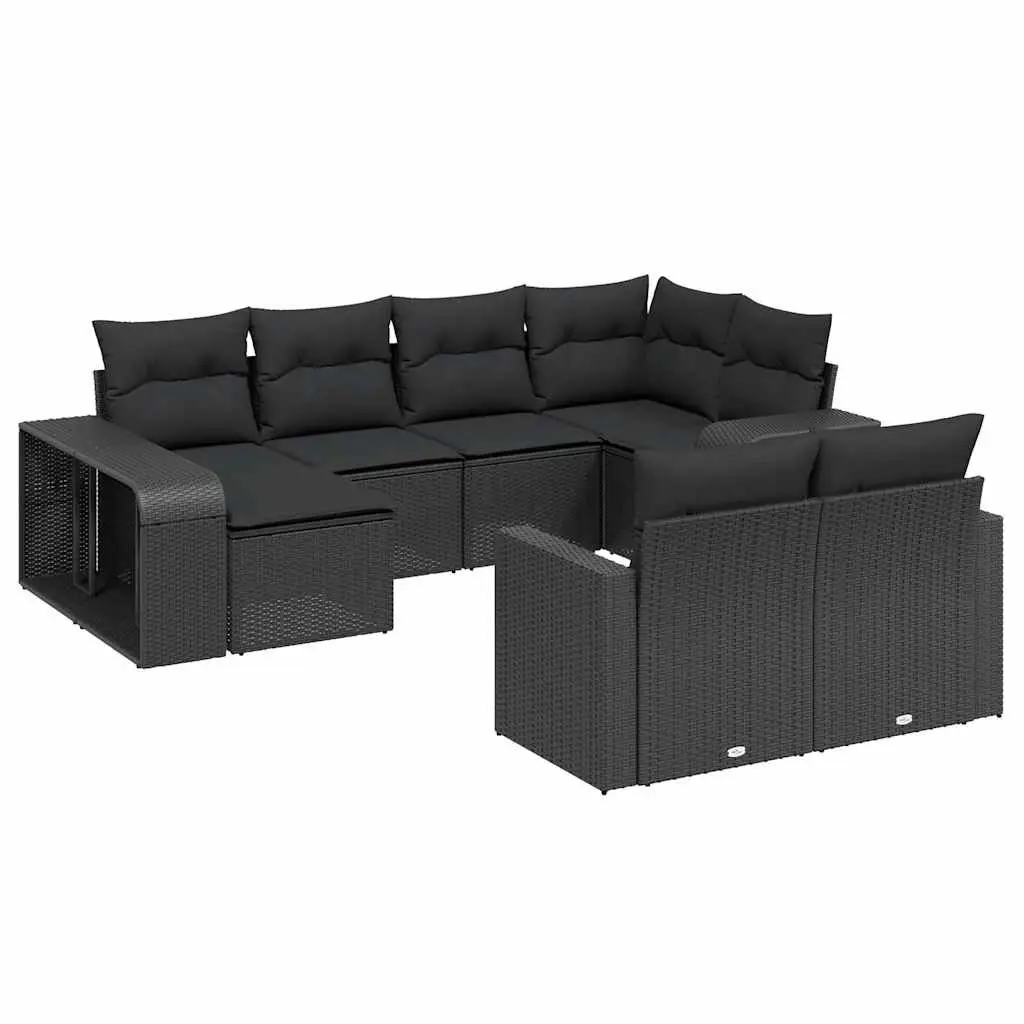 Garden Sofa Set 10 Piece Outdoor Furniture Patio Modular Black Poly Rattan
