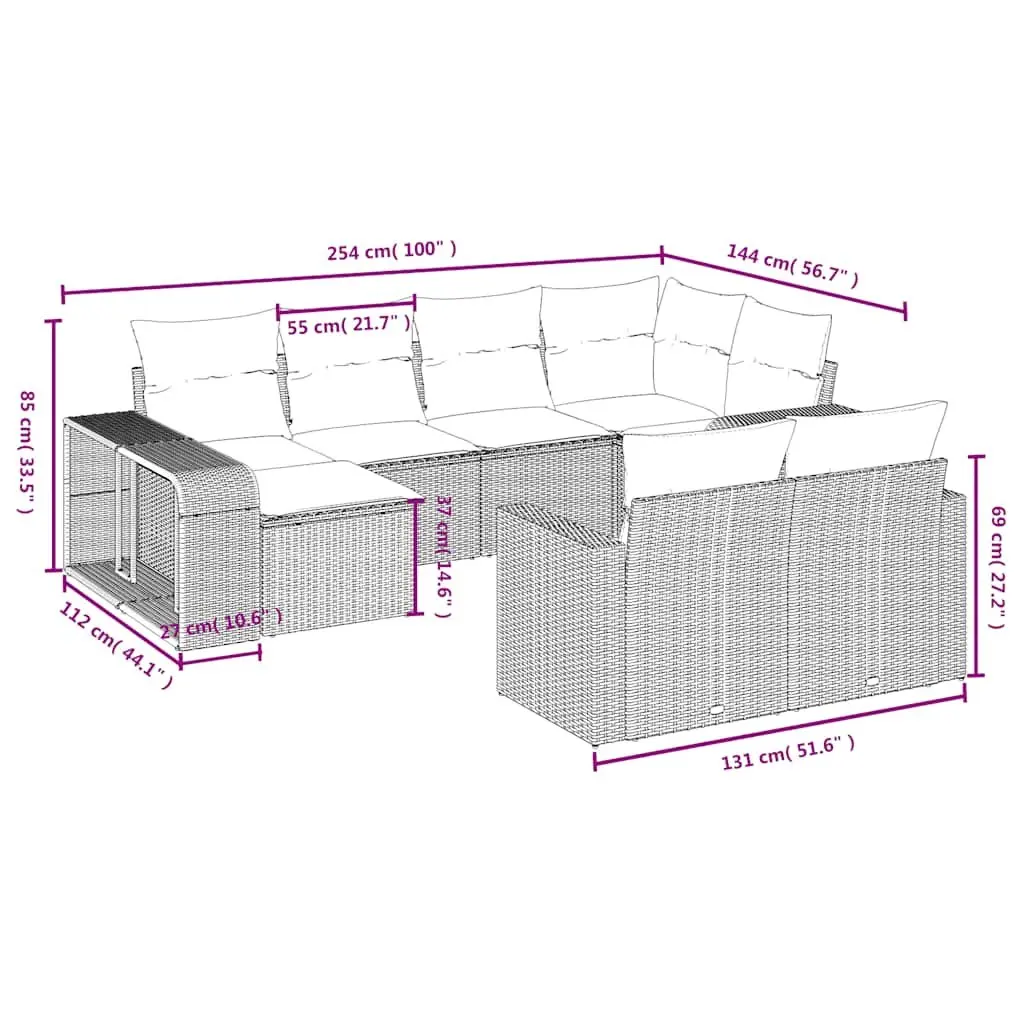 Garden Sofa Set 10 Piece Outdoor Furniture Patio Modular Black Poly Rattan