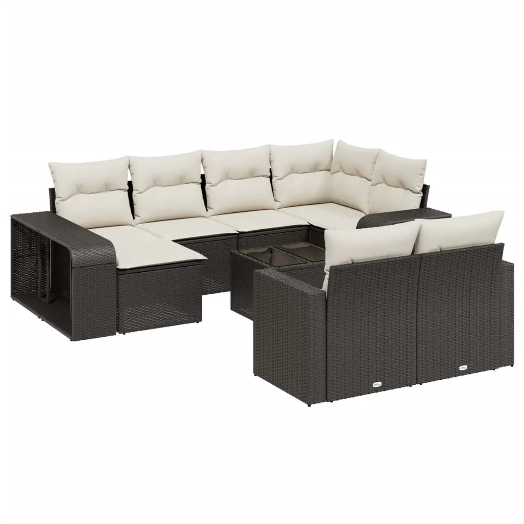 11 Piece Outdoor Garden Sofa Set Black Poly Rattan Patio Furniture with Cushions