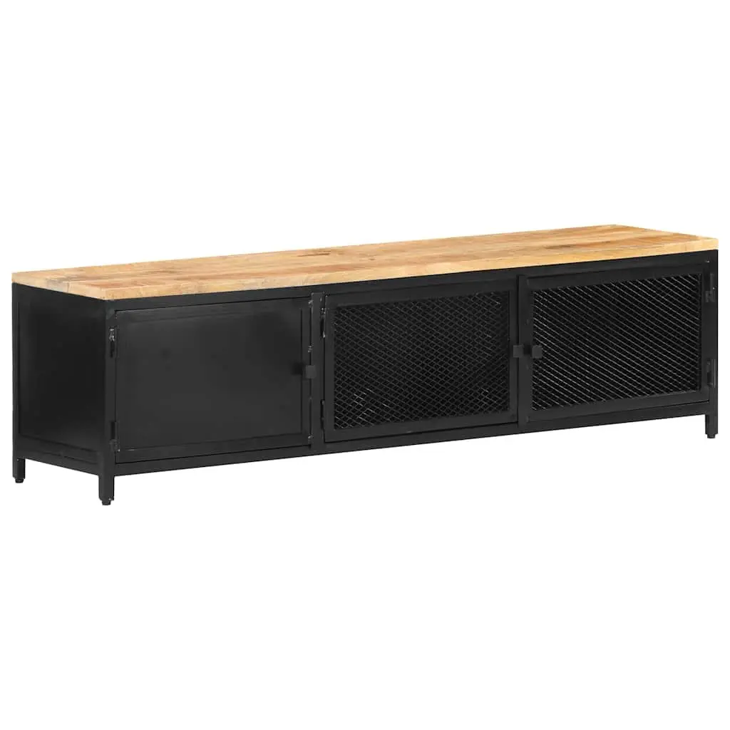 TV Cabinet 130x30x37 cm Industrial Lowboard Storage Unit Black Mango Wood