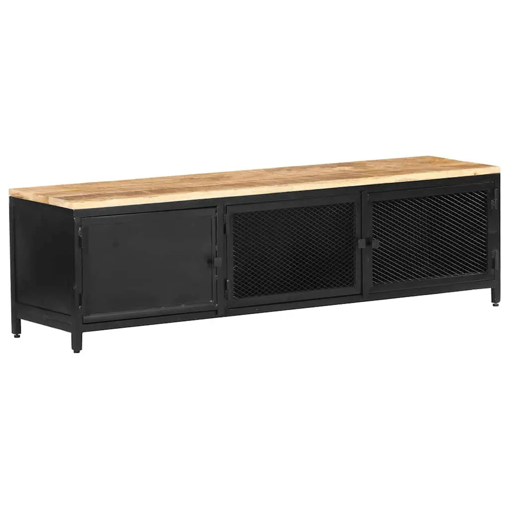 TV Cabinet 130x30x37 cm Industrial Lowboard Storage Unit Black Mango Wood