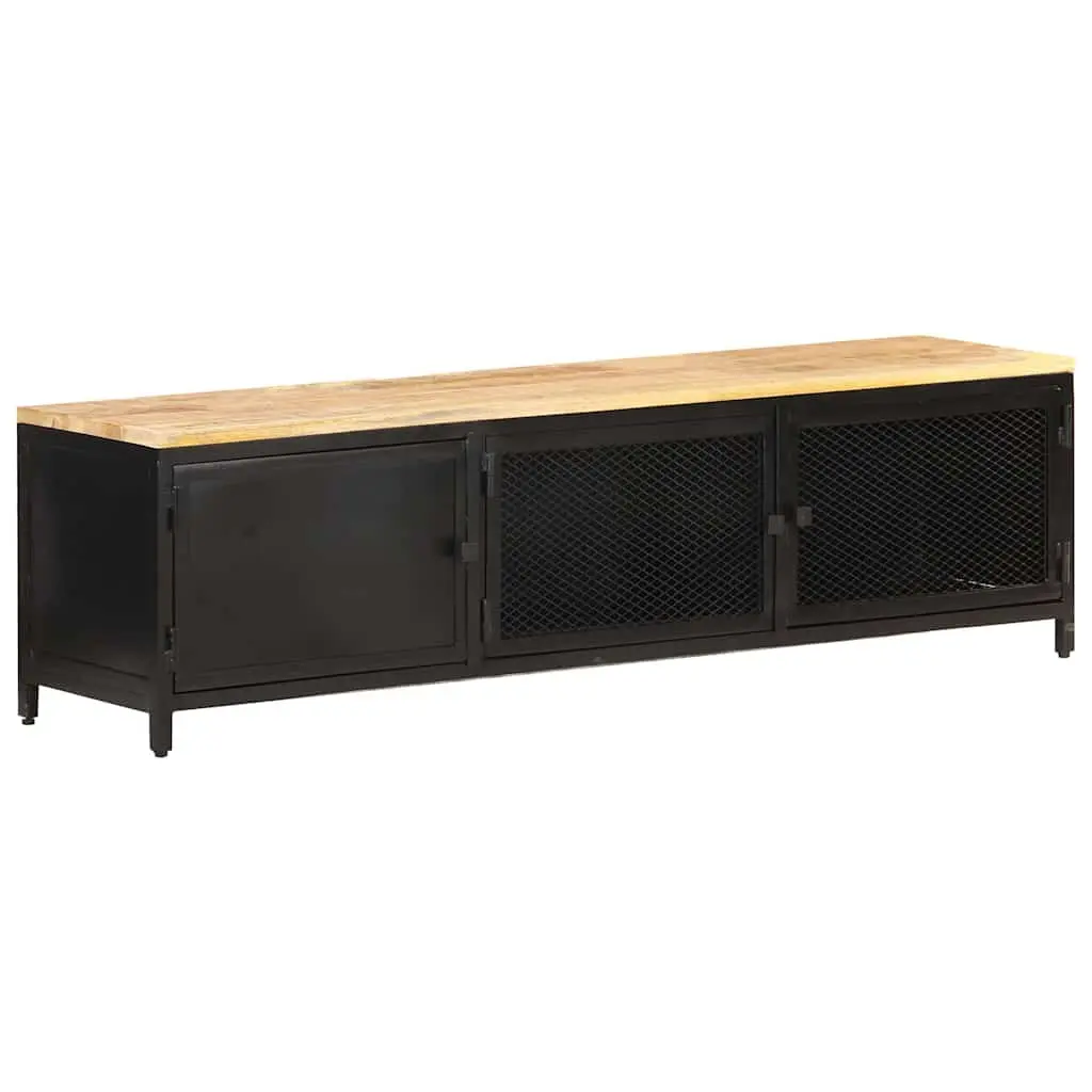 TV Cabinet 130x30x37 cm Industrial Lowboard Storage Unit Black Mango Wood