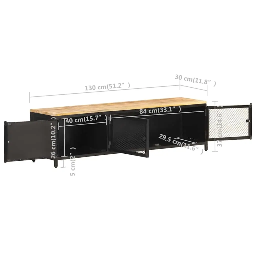 TV Cabinet 130x30x37 cm Industrial Lowboard Storage Unit Black Mango Wood