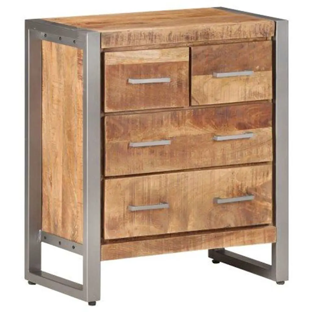 Sideboard Industrial Style Rough Mango Wood 60x35x70 cm Storage Cabinet Four Drawers