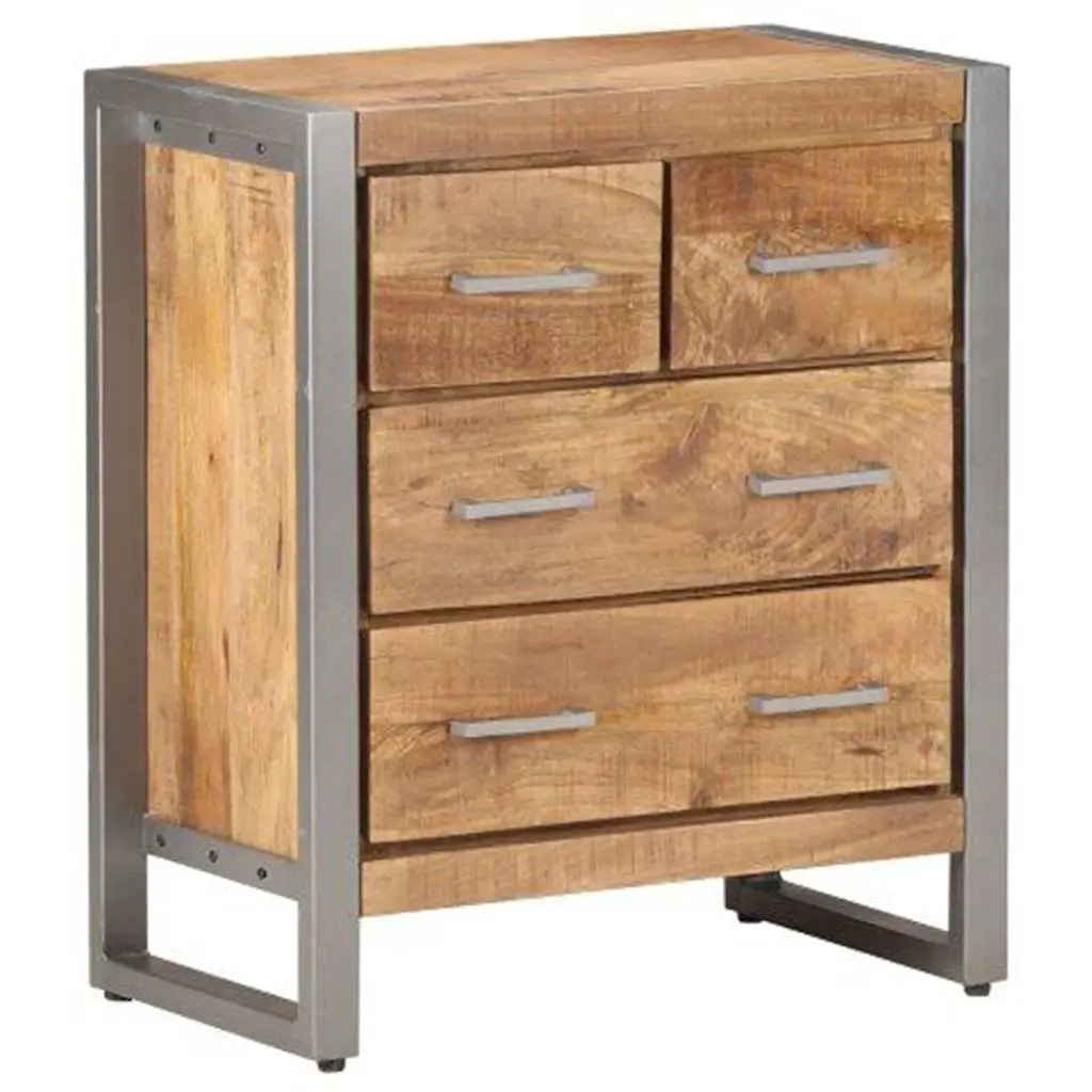 Sideboard Industrial Style Rough Mango Wood 60x35x70 cm Storage Cabinet Four Drawers