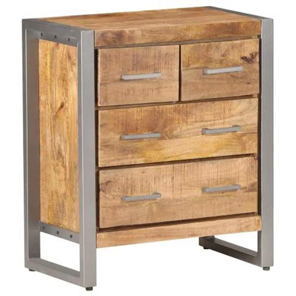 Sideboard Industrial Style Rough Mango Wood 60x35x70 cm Storage Cabinet Four Drawers