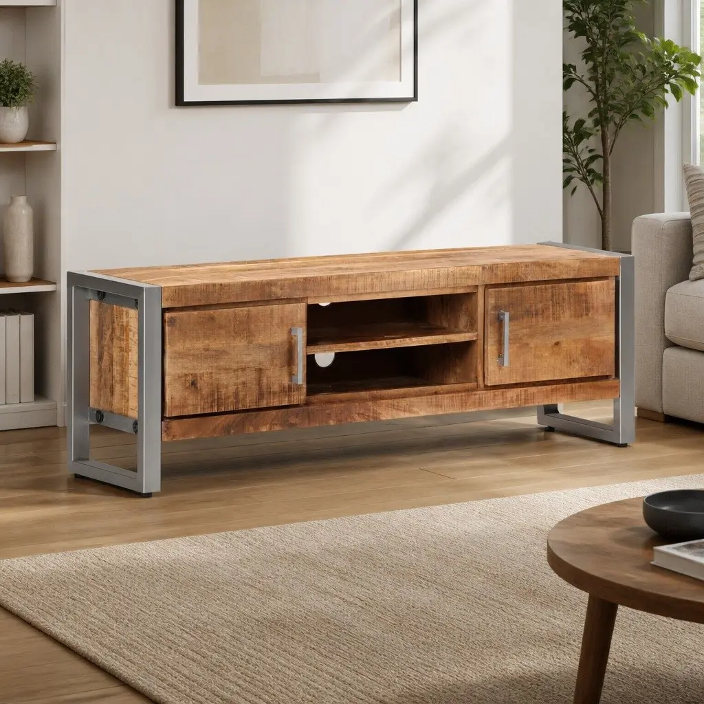 TV Cabinet Industrial Style Rough Mango Wood 120x30x40 cm